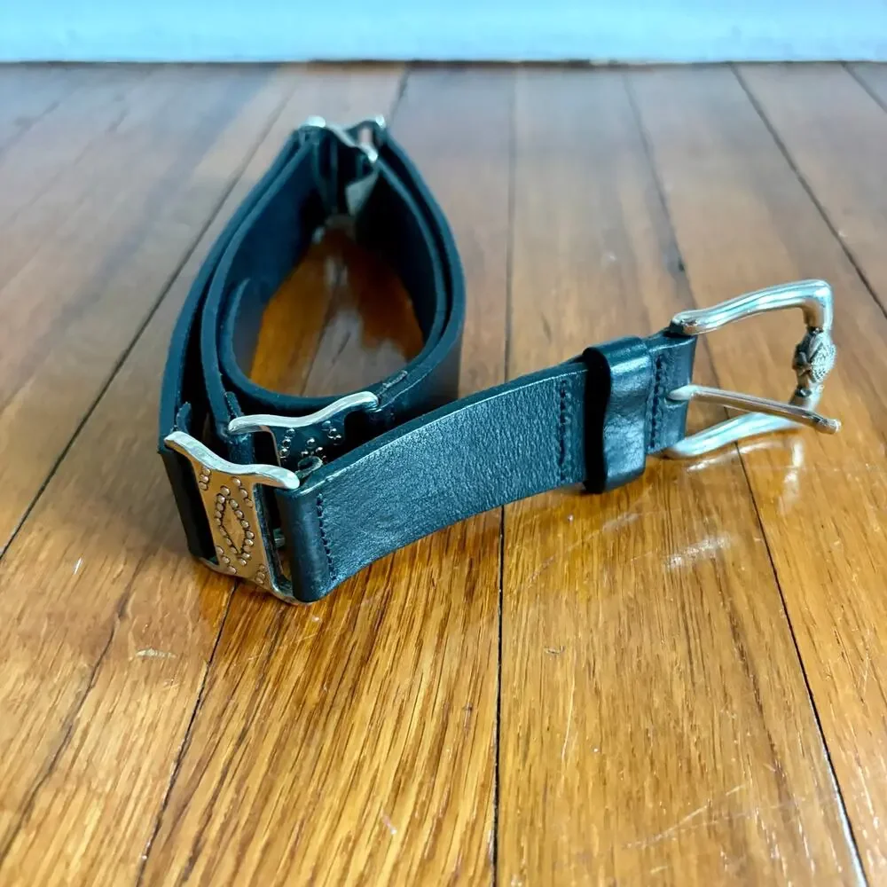 Vintage Albatros Made in Italy Leather Belt, XL Silver Tone